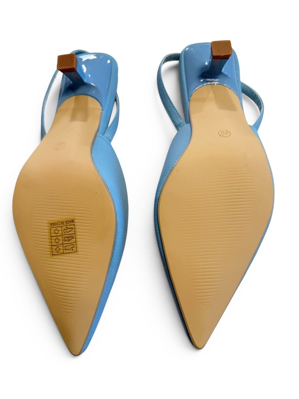 NWT Sky Blue Textured Faux Leather Patent Leather Kitten Heel Slingback Pump 10 - Picture 7 of 8